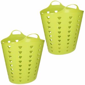 Merkloos 2x stuks groene opbergmanden flexibel 60 liter 47 x 50 cm -