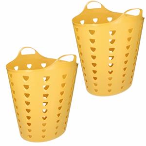Merkloos 2x stuks gele opbergmanden flexibel 60 liter 47 x 50 cm -