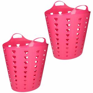 Merkloos 2x stuks roze opbergmanden flexibel 60 liter 47 x 50 cm -