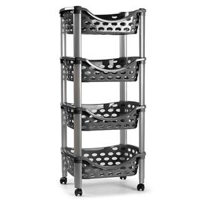 PlasticForte Trolley - keukentrolley op wieltjes - 4-laags - donkergrijs - kunststof - x 88 cm -