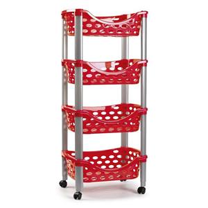 PlasticForte Trolley - keukentrolley op wieltjes - 4-laags - rood - kunststof - x 88 cm -
