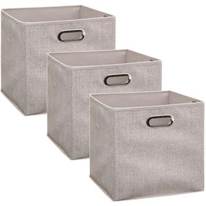 5five Opbergmand/kastmand beige - Set van 3x stuks - linnen - 29 liter - 31 x 31 x 31 cm - Opbergbox - Vak -