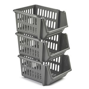 Whitefurze Manden/organisers - 9x stuks - stapelbaar - grijs - 23 x 21 x 13 cm -