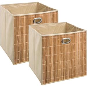 5five Opbergmand/kastmand - 3x - beige - linnen/bamboe - 31 x 31 x 31 cm - 29 liter - Vakkenkast -