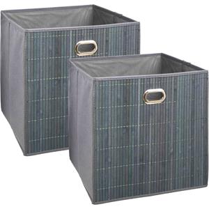 5five Opbergmand/kastmand - 3x - grijs - linnen/bamboe - 31 x 31 x 31 cm - 29 liter - Vakkenkast -