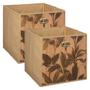 5five Opbergmand/kastmand - 3x stuks - 29 liter - beige - linnen/bamboe - 31 x 31 x 31 cm -