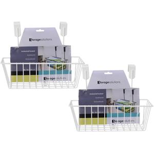 Merkloos Set van 3x stuks mandje met deurhaken wit metaal 28 x 9,5 cm -