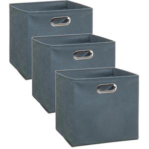 5five Set van 3x stuks opbergmand/kastmand 29 liter grijsblauw linnen 31 x 31 x 31 cm -