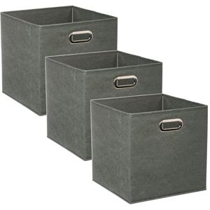 5five Set van 3x stuks opbergmand/kastmand 29 liter grijsgroen linnen 31 x 31 x 31 cm -