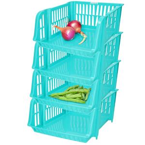 PlasticForte Stapelbare opbergmand - 4x - Blauw - 20 liter - kunststof - 43 x 32 x 16 cm -