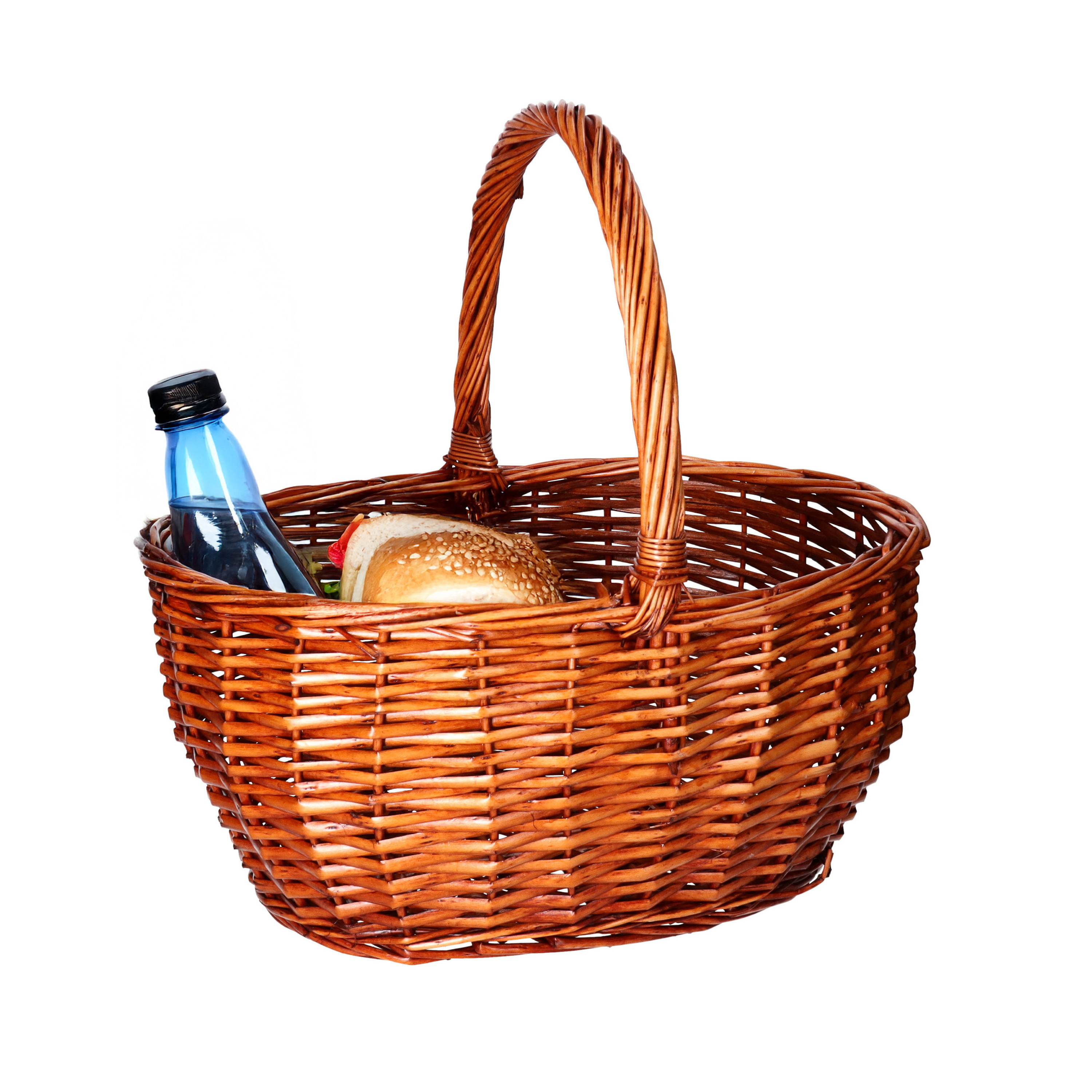 Picknickmand met hengsel - mahonie - riet - x 31 x 21  -