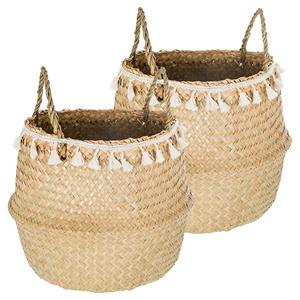 Atmosphera Opbergmand Ibiza - 2x - rond - riet - naturel - 30 x cm - opvouwbaar - decoratie mand -