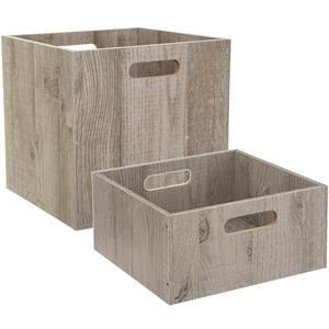 5five Set van 2x stuks opbergmanden/kastmanden 14 en 29 liter grijs van hout 31 cm -