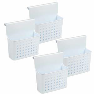 PlasticForte Badkamerrekje - 4x - wit/lichtblauw - douche opbergmandje - 26x24 cm -