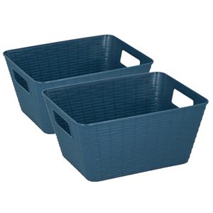 Merkloos 8x Stuks kunststof opbergmandjes blauw 26 x 20 x 13 cm -