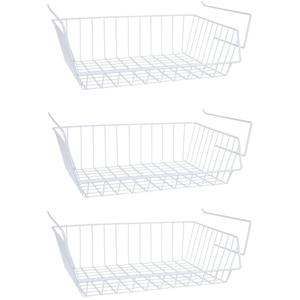 MSV Kastmandje - 3x - opberg/hang mandjes - rvs - wit - x 27 x 14 cm -