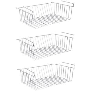 MSV Kastmandje - 3x - opberg/hang mandjes - rvs - zilver - x 26 x 14 cm -