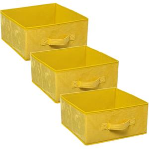 5five Opbergmand/kastmand - Set van 3x stuks - geel - 14 liter - 31 x 31 x 15 cm - Opbergboxen - Vakkenkas -