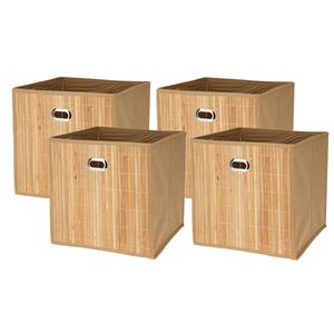 Storage Solutions Opbergmand/kastmand - 4x - naturel - bamboe/kunststof - 28 liter - 31 x 31 x 31 cm - opvouwbaar -