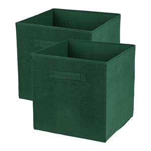 Urban Living Opbergmand/kastmand Square Box - 4x - karton/kunststof - 29 liter - donkergroen - 31 x 31 x 31 cm -