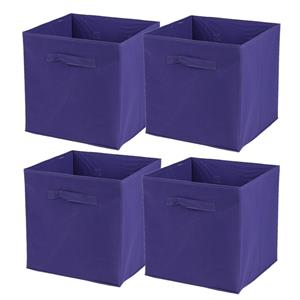 Urban Living Opbergmand/kastmand Square Box - 4x - karton/kunststof - 29 liter - paars - 31 x 31 x 31 cm -