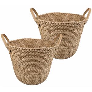 Merkloos Opbergmand rond - 2x - riet - D29 x H25 cm - decoratie mand -