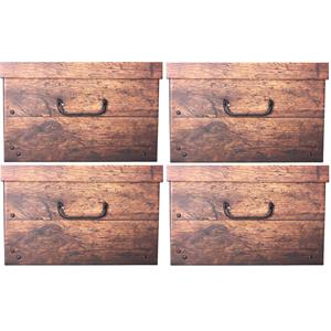 Merkloos Opbergmand/kist/doos - 4x - bruin - karton - 30 liter - 51 x x 24 cm - opvouwbaar -