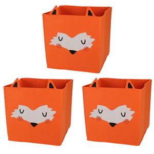 Merkloos 3x stuks opbergmand vilt kinderkamer - dieren thema vos - 32 x 32 x 32 cm -