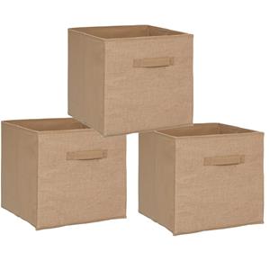 5five Set van 3x stuks opbergmand/kastmand 29 liter bruin/naturel jute 31 x 31 x 31 cm -
