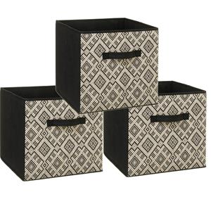 5five Set van 3x stuks opbergmand/kastmand 29 liter zwart/creme polyester 31 x 31 x 31 cm -