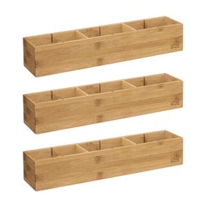 5five Lade/kast/badkamer organizer - 3x - 3 vaks - L38 x B8 x H7 cm - bamboe hout - lichtbruin - met indel -