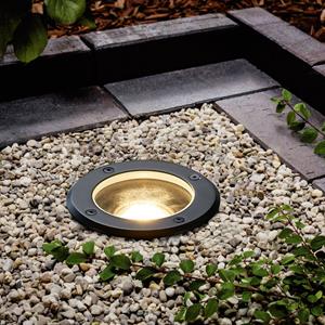 LINDBY grondspot inbouwlamp Cliff, Ø 13 cm, rond, zwart