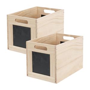 Merkloos Opbergmand/kist met krijtvlakken - 2x - hout - L30 x B20 x H20 cm - lichtbruin - kast organizer -