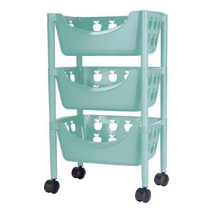Juypal Hogar Keukentrolley met appelmotief - 3-laags - licht groen - kunststof - 45 x 29,5 x 70,5 cm -