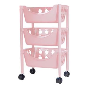 Juypal Hogar Keukentrolley met appelmotief - 3-laags - roze - kunststof - 45 x 29,5 x 70,5 cm -