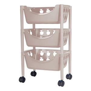 Juypal Hogar Keukentrolley met appelmotief - 3-laags - taupe - kunststof - 45 x 29,5 x 70,5 cm -
