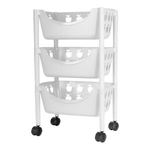 Juypal Hogar Keukentrolley met appelmotief - 3-laags - wit - kunststof - 45 x 29,5 x 70,5 cm -