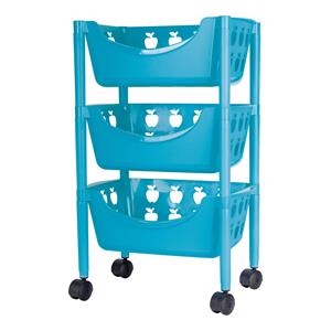 Juypal Hogar Keukentrolley met appelmotief - 3-laags - blauw - kunststof - 45 x 29,5 x 70,5 cm -