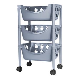 Juypal Hogar Keukentrolley met appelmotief - 3-laags - grijs - kunststof - 45 x 29,5 x 70,5 cm -