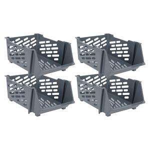 Storage Solutions Stapelbare opbergmand - 4x - Grijs - 29 liter - kunststof - x x 20 cm -
