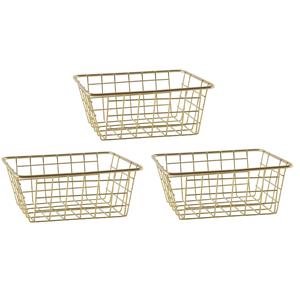 Merkloos Set van 5x stuks industriele draadmandjes/opbergmandjes goud 20 x 15 x 8 cm -