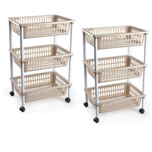 PlasticForte keukentrolley/badkamer - 2x stuks - op wieltjes - 3-laags - lichtbruin - kunststof - x 30 x 61,5 -