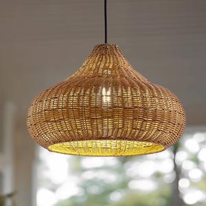 LUCANDE buiten hanglamp Taniola, 1-lamp, beige, rotan