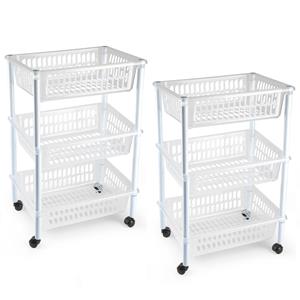 PlasticForte keukentrolley/badkamer - 2x stuks - op wieltjes - 3-laags - transparant - kunststof - x 30 x 61,5 -