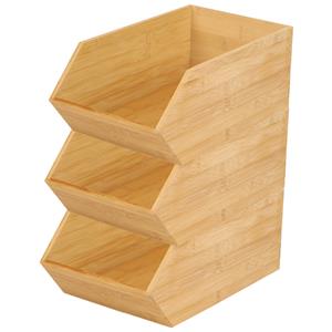Bambou & Co Stapelbare opbergmand 1 vaks - 3x - L18 x B31 x H12 cm - bamboe hout - lichtbruin - organizer -