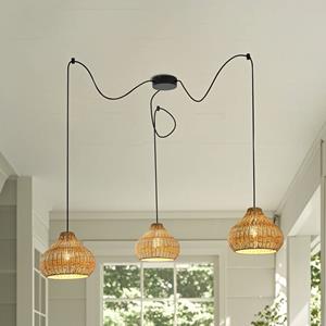 LUCANDE buiten hanglamp Taniola, 3-lamps, beige, rotan