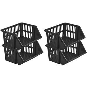 Whitefurze Mand/organizer - 4x - stapelbaar - zwart - 35 x 29 x 27 cm -