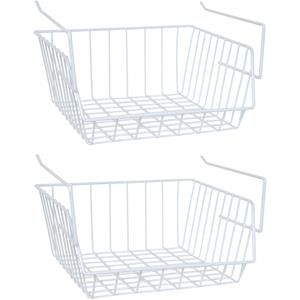 MSV Kastmandje - 4x - opberg/hang mandjes - rvs - wit - 33 x 27 x 13 cm -