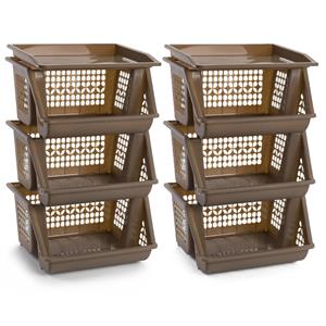 PlasticForte Opberg kratten/manden/organizers - 2x - 3 lagen/vakken - x 32 x 62 cm - kunststof - bruin -