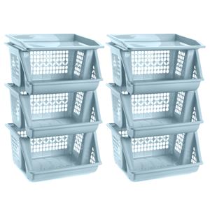 PlasticForte Opberg kratten/manden/organizers - 2x - 3 lagen/vakken - x 32 x 62 cm - kunststof - ijsblauw -